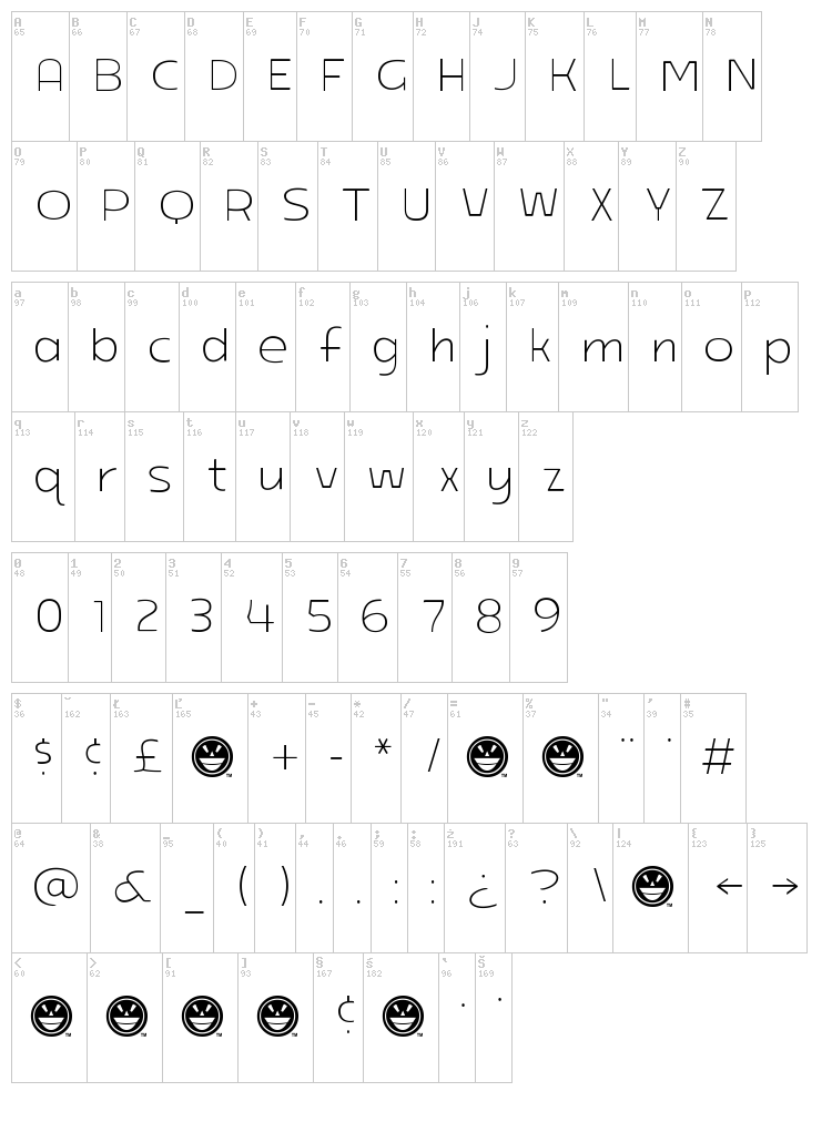 ARB-218 Big&Blunt font map